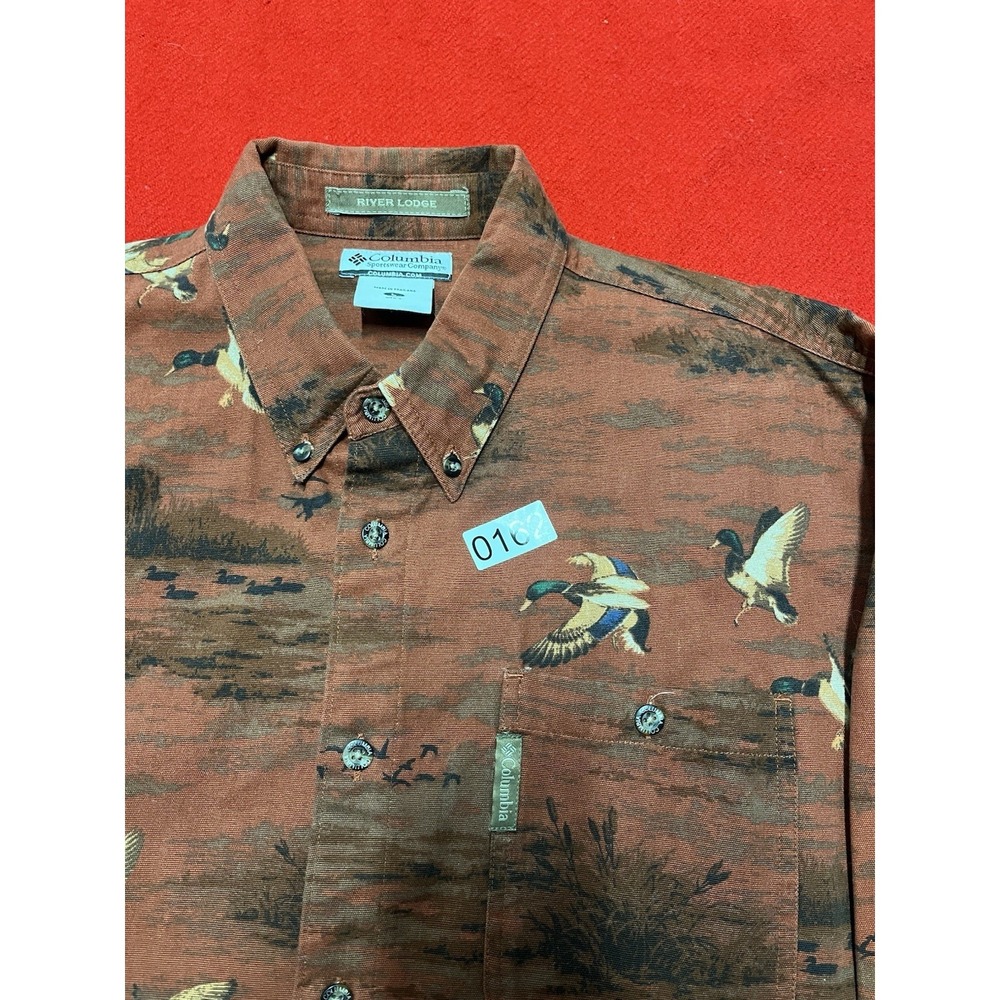 Columbia River Lodge Duck Print Hunting Button Down Shirt Fall Men's L